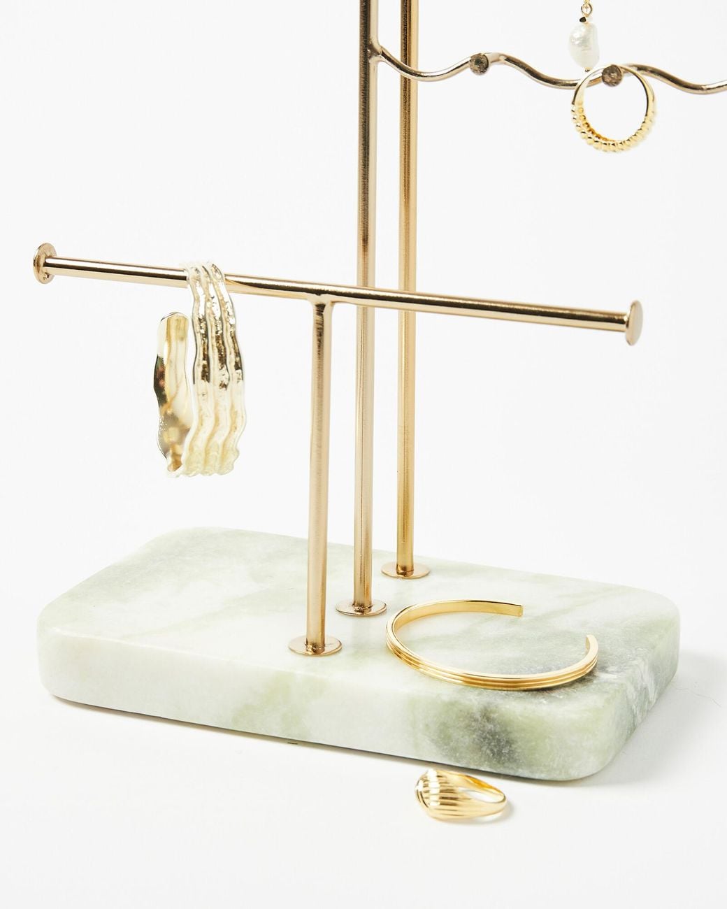 Oliver Bonas White Gold Metal & Marble Wiggle Jewellery Stand