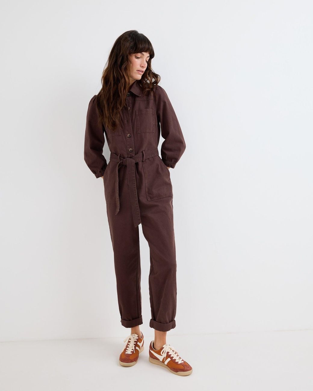 Oliver Bonas Red Chocolate Denim Button Through Jumpsuit, Size 18