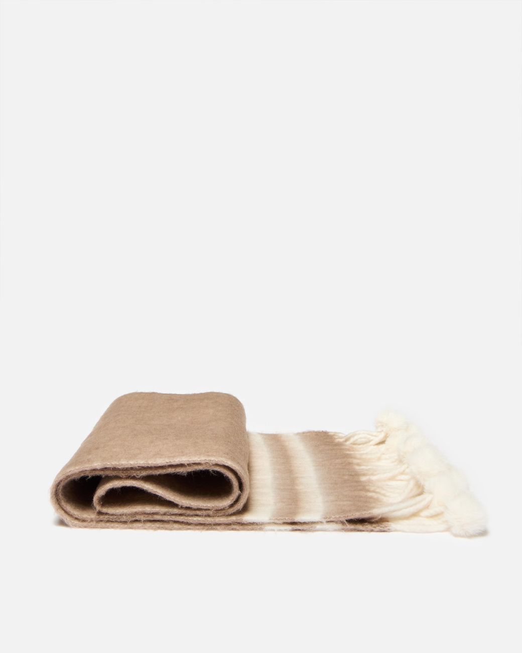 Oliver Bonas Natural Mocha & Cream Striped Pom Pom Heavyweight Scarf