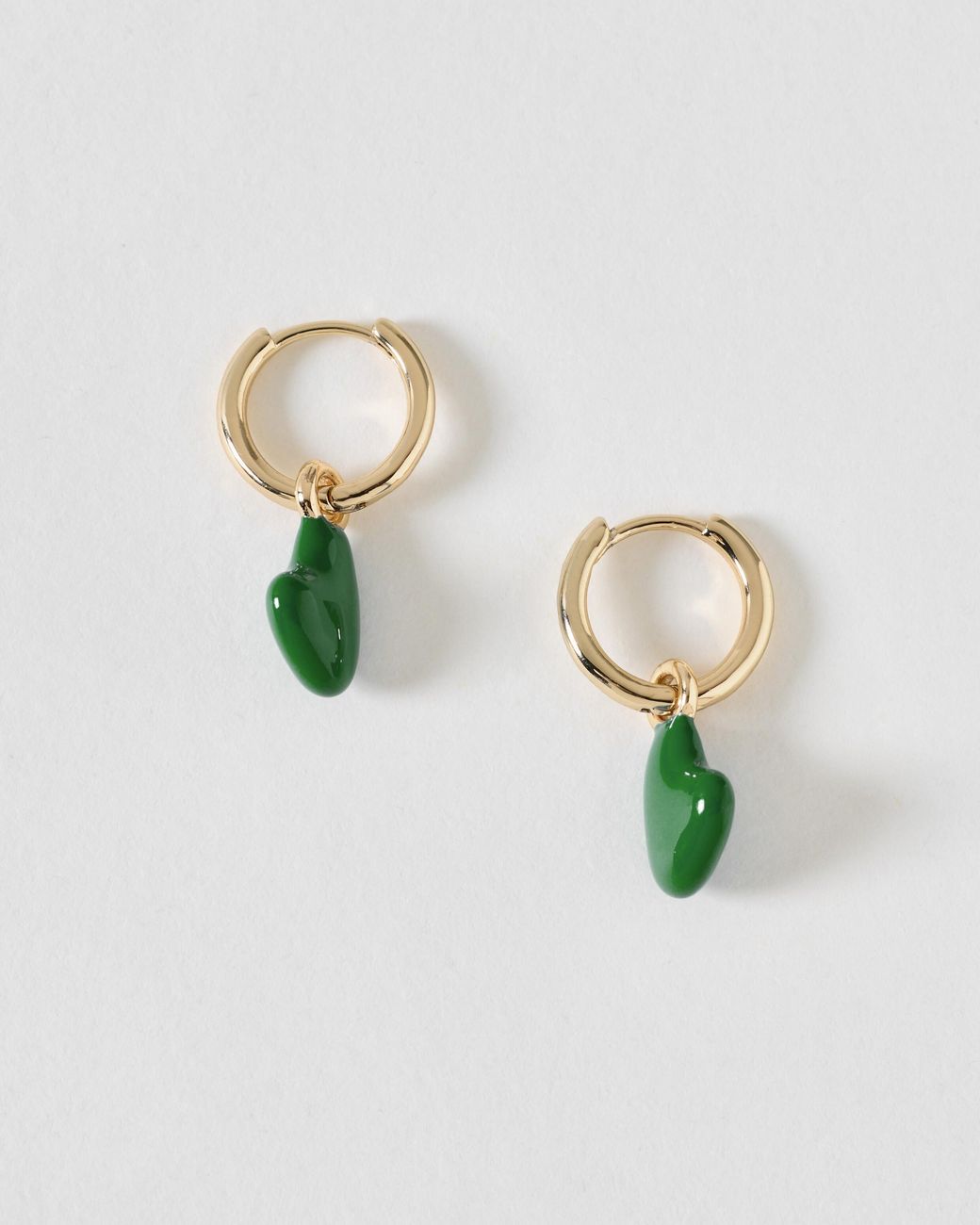 Oliver Bonas Green Saskia Enamel Heart Drop Huggie Earrings