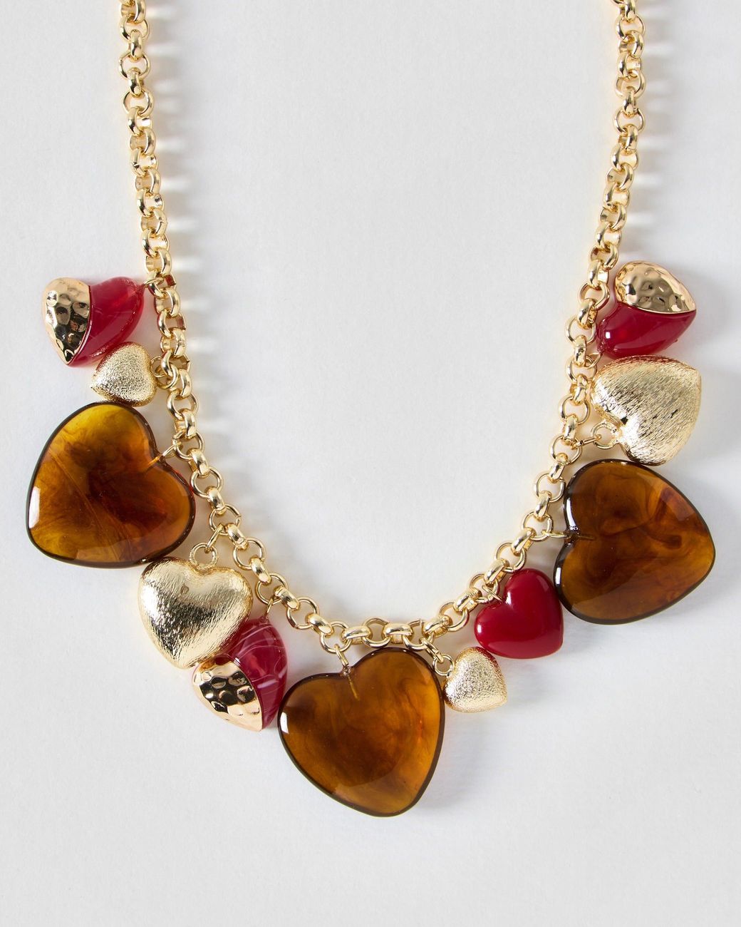 Oliver Bonas Pink Effa Resin Multi Heart Charm Statement Necklace