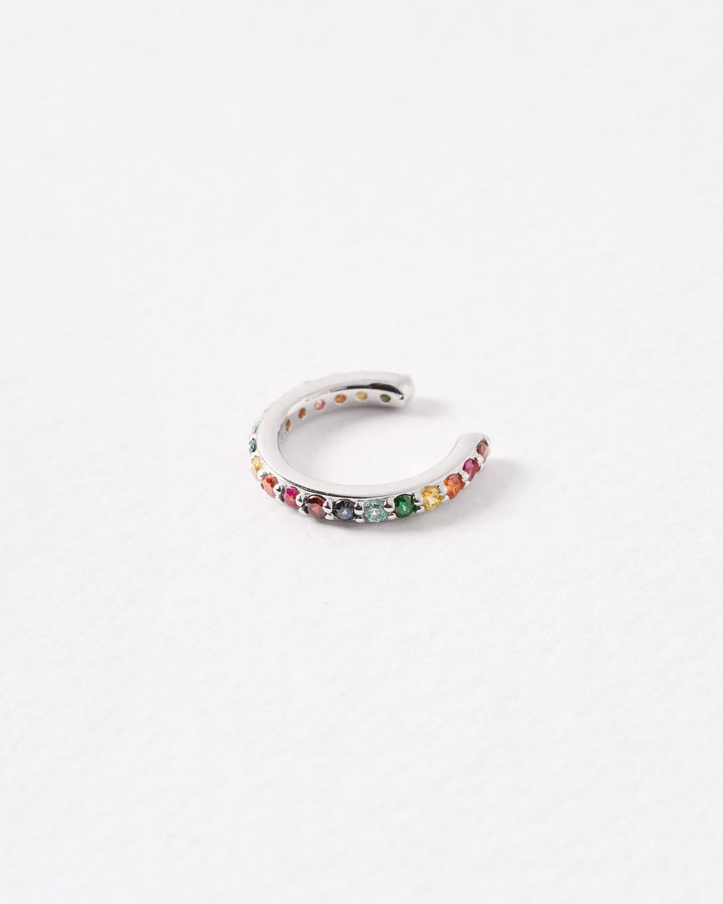 Oliver Bonas White Rainbow Gem Inlay Sterling Silver Ear Cuff