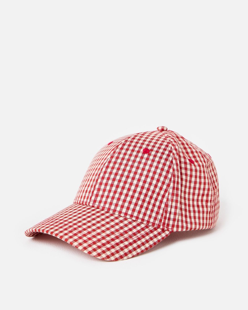 Oliver Bonas Red Gingham Cap Hat With Strawberry Motif