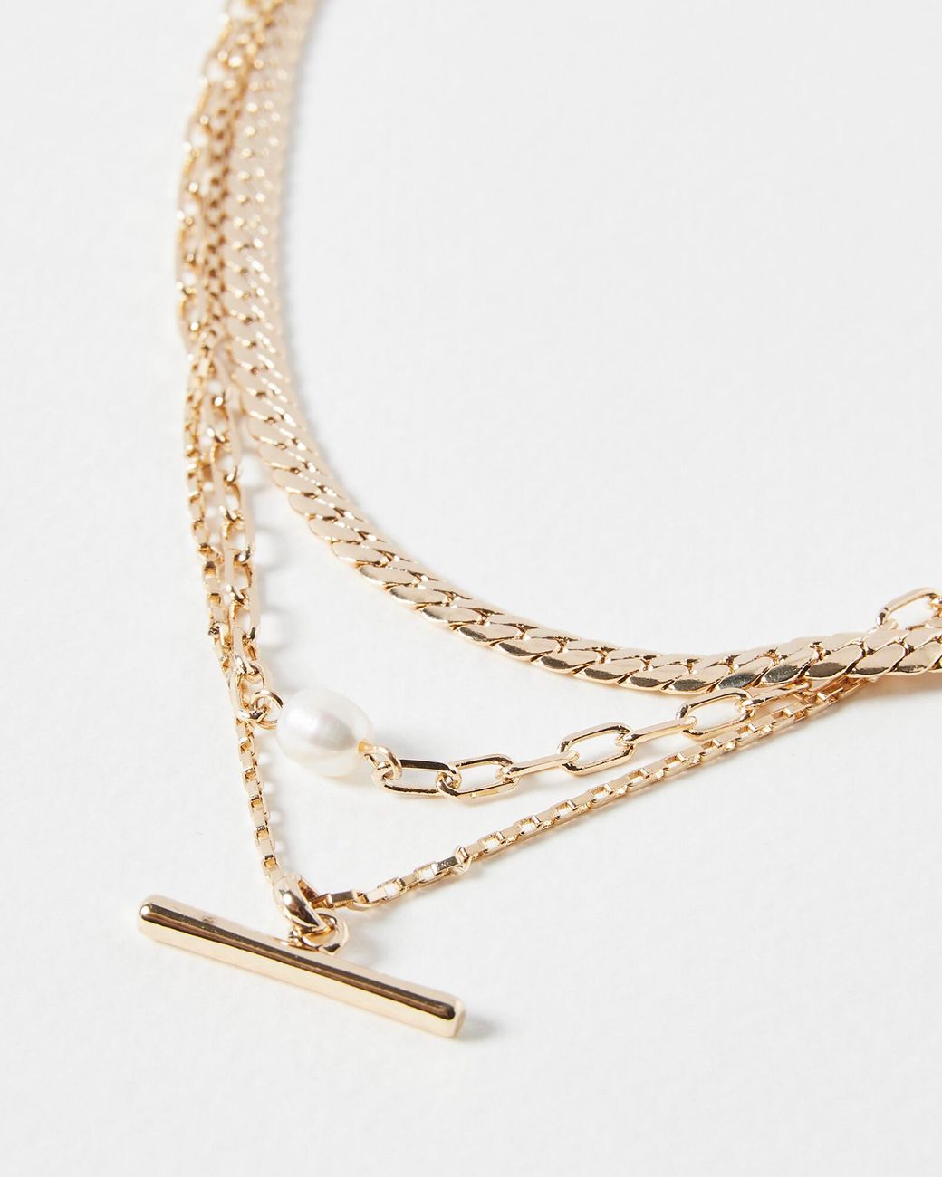 Oliver Bonas White Rosalind Chain, Freshwater Pearl & Bar Layered Necklace