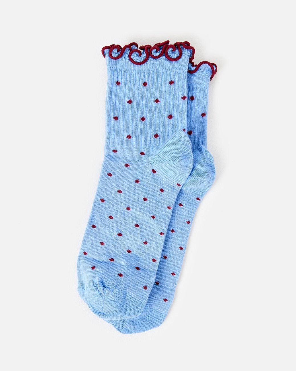Oliver Bonas Blue & Burgundy Polka Dot Lettuce Edge Ankle Socks