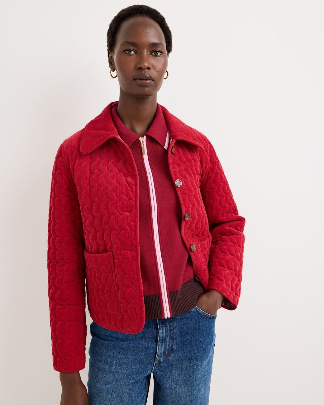 Oliver Bonas Red Corduroy Quilted Jacket, Size 18