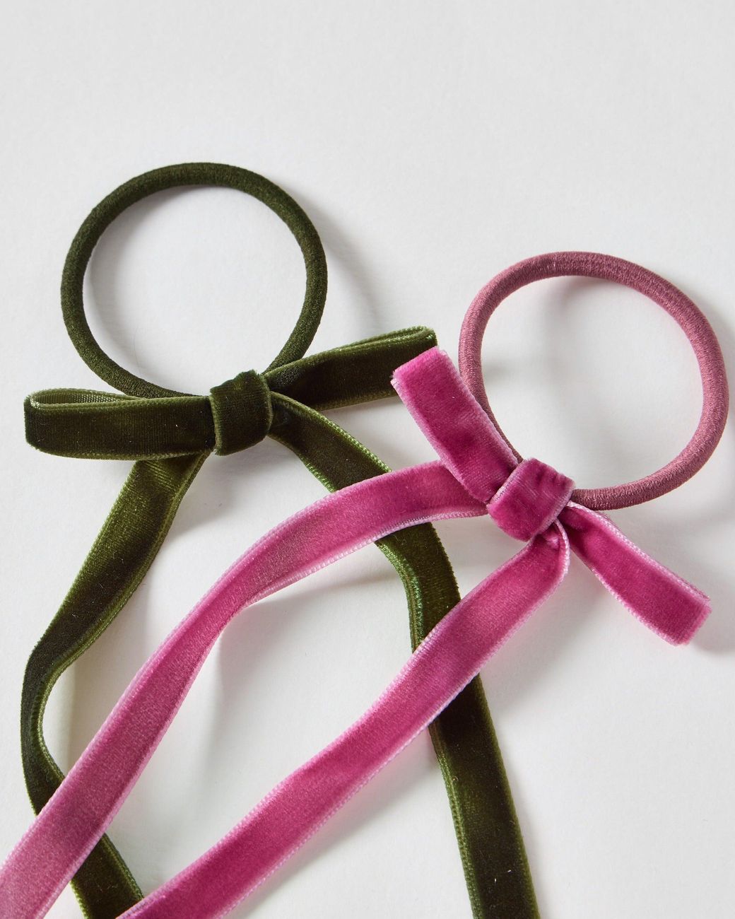 Oliver Bonas Pink Arla & Green Velvet Bow Hair Bands Set Of Two