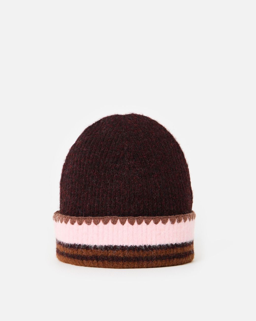 Oliver Bonas Red Chocolate & Pink Striped Knitted Beanie Hat