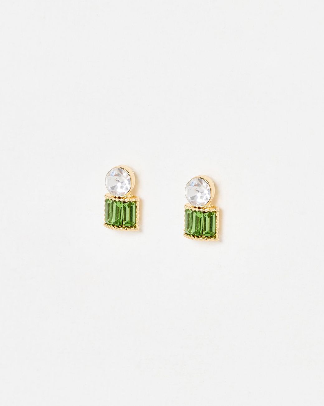 Oliver Bonas Blue Dia Circle & Baguette Stone Gold Tone Drop Earrings