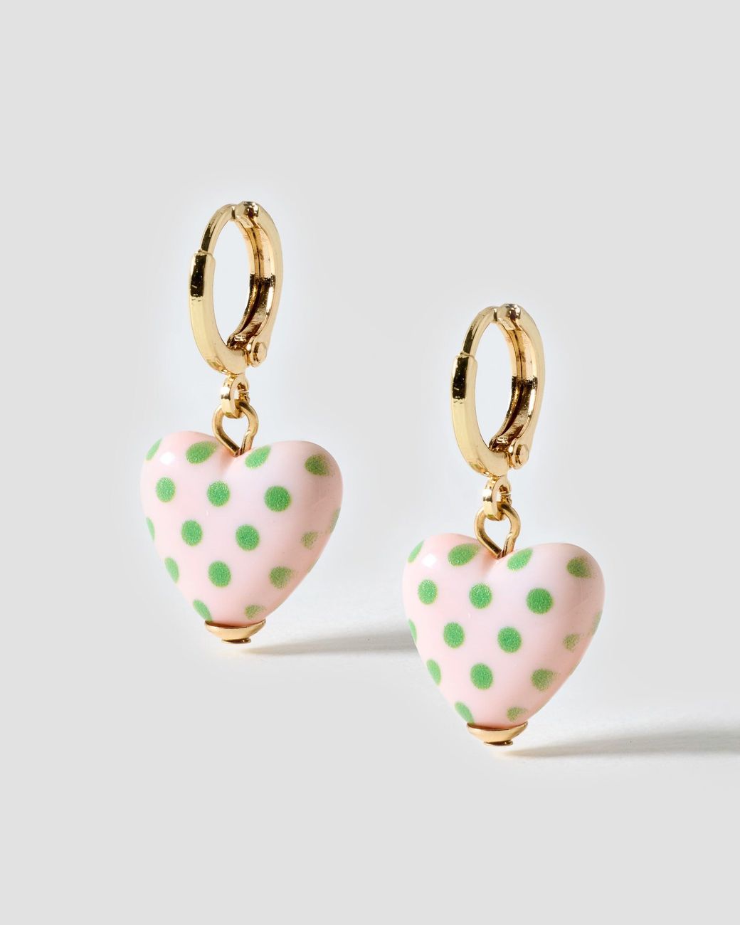 Oliver Bonas Metallic Liberty Green & Polka Dot Heart Drop Earrings