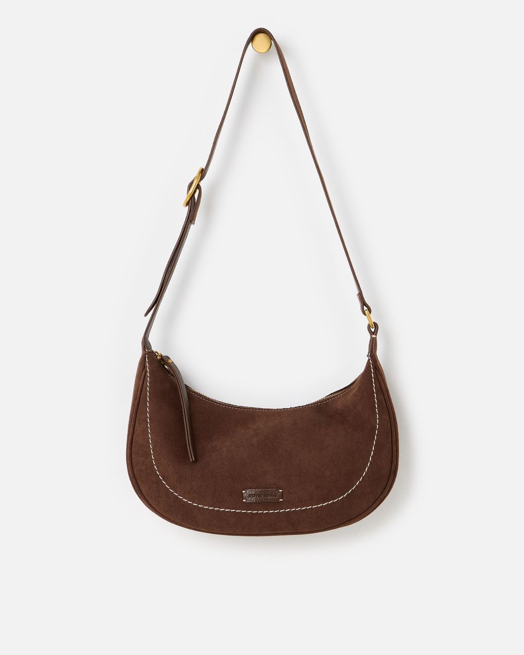 Oliver Bonas Brown Ida Chocolate Faux Suede Sling Crossbody Bag