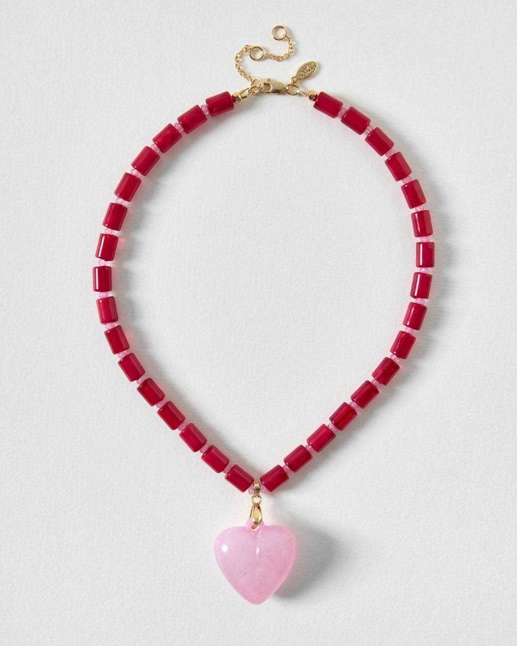 Oliver Bonas Pink Gabriella Beaded Heart Pendant Necklace