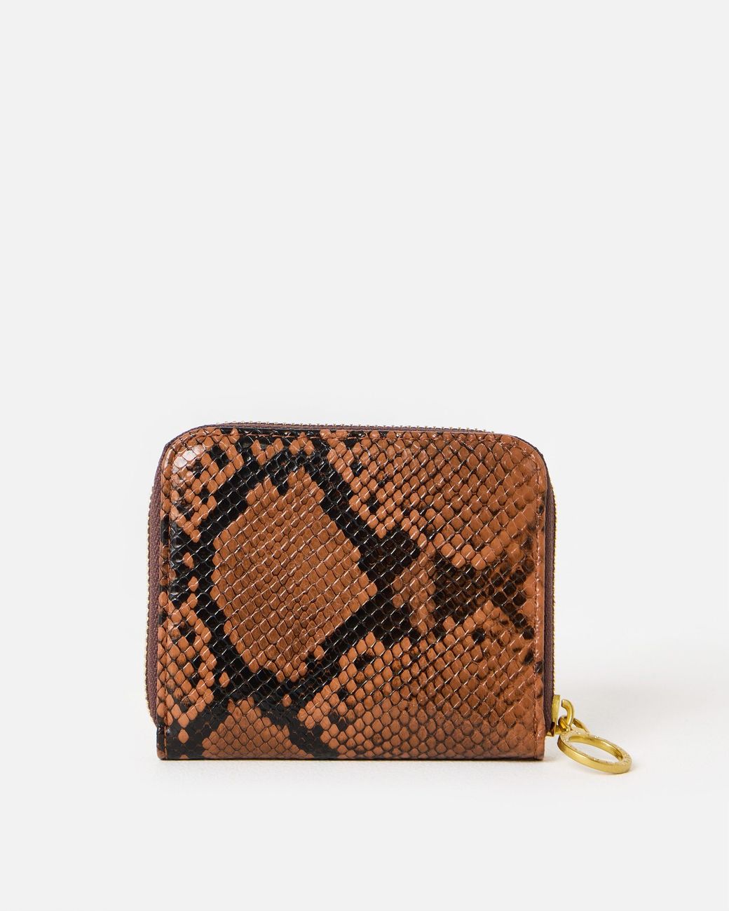Oliver Bonas Brown Lola Snake Print Zip Around Purse