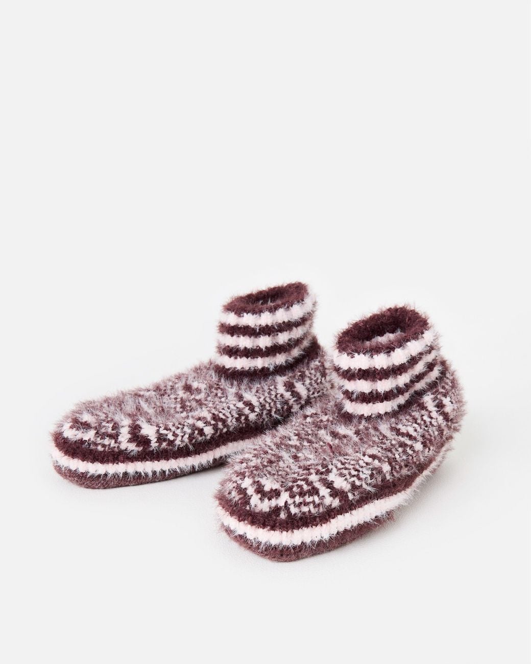 Oliver Bonas Brown & Light Pink Fluffy Slipper Boots