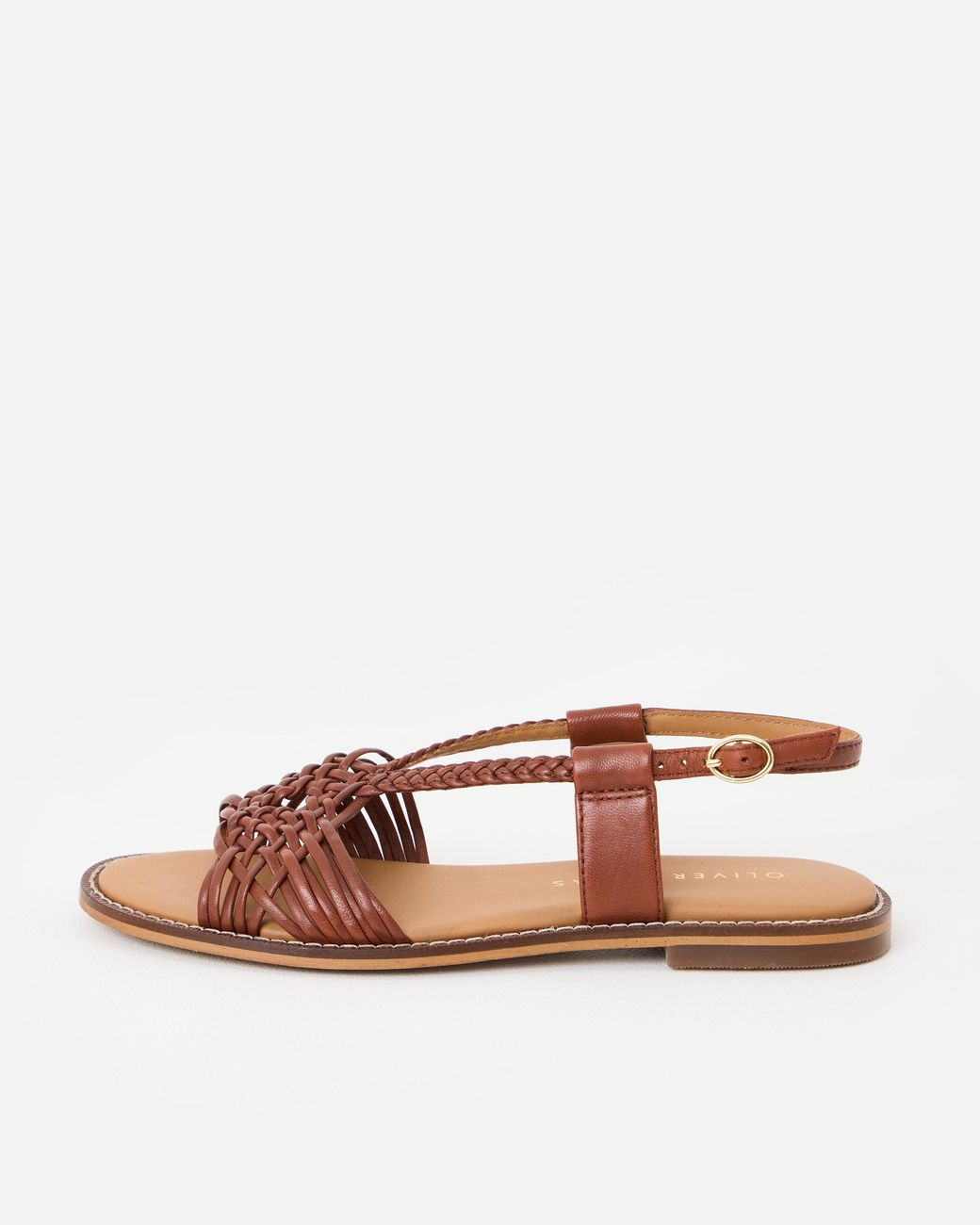 Oliver Bonas Brown Plaited Twist Leather Sandals, Size 7