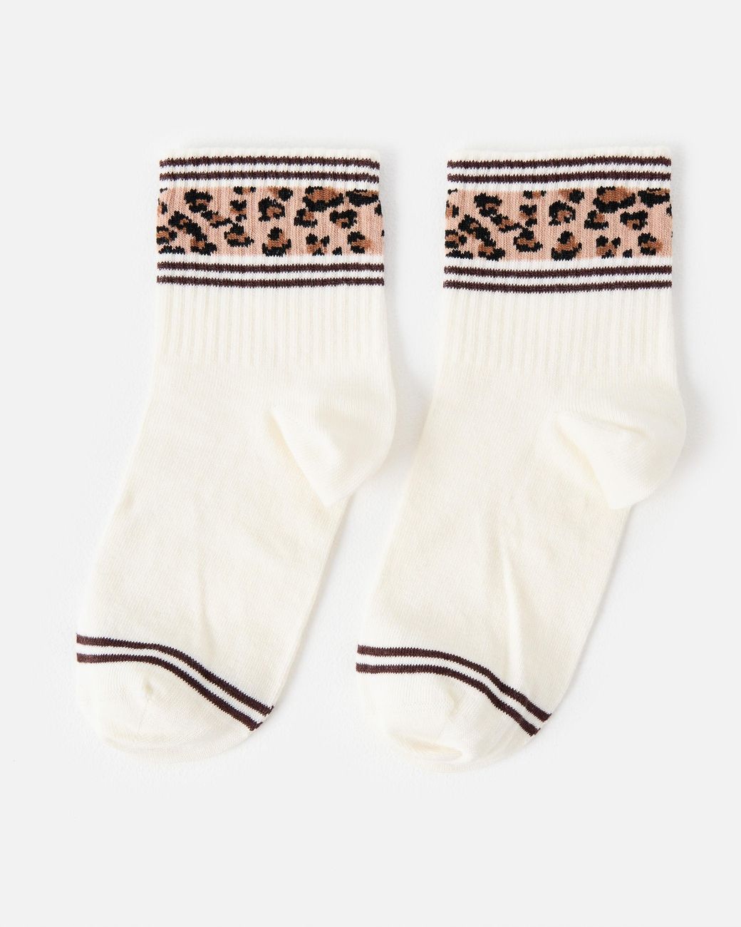 Oliver Bonas Natural Leopard Print Sporty Ankle Socks