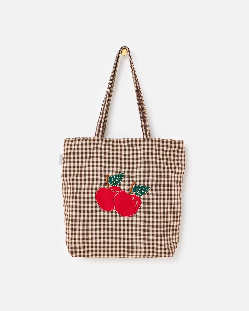 Oliver Bonas Pink & Cream Gingham Apple Fabric Tote Bag