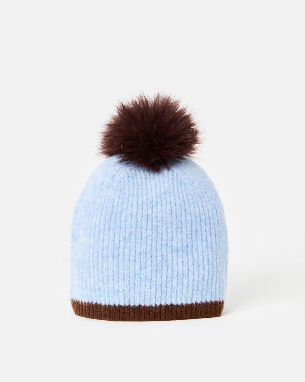 Oliver Bonas Blue & Brown Brown Pom Pom Knitted Beanie Hat