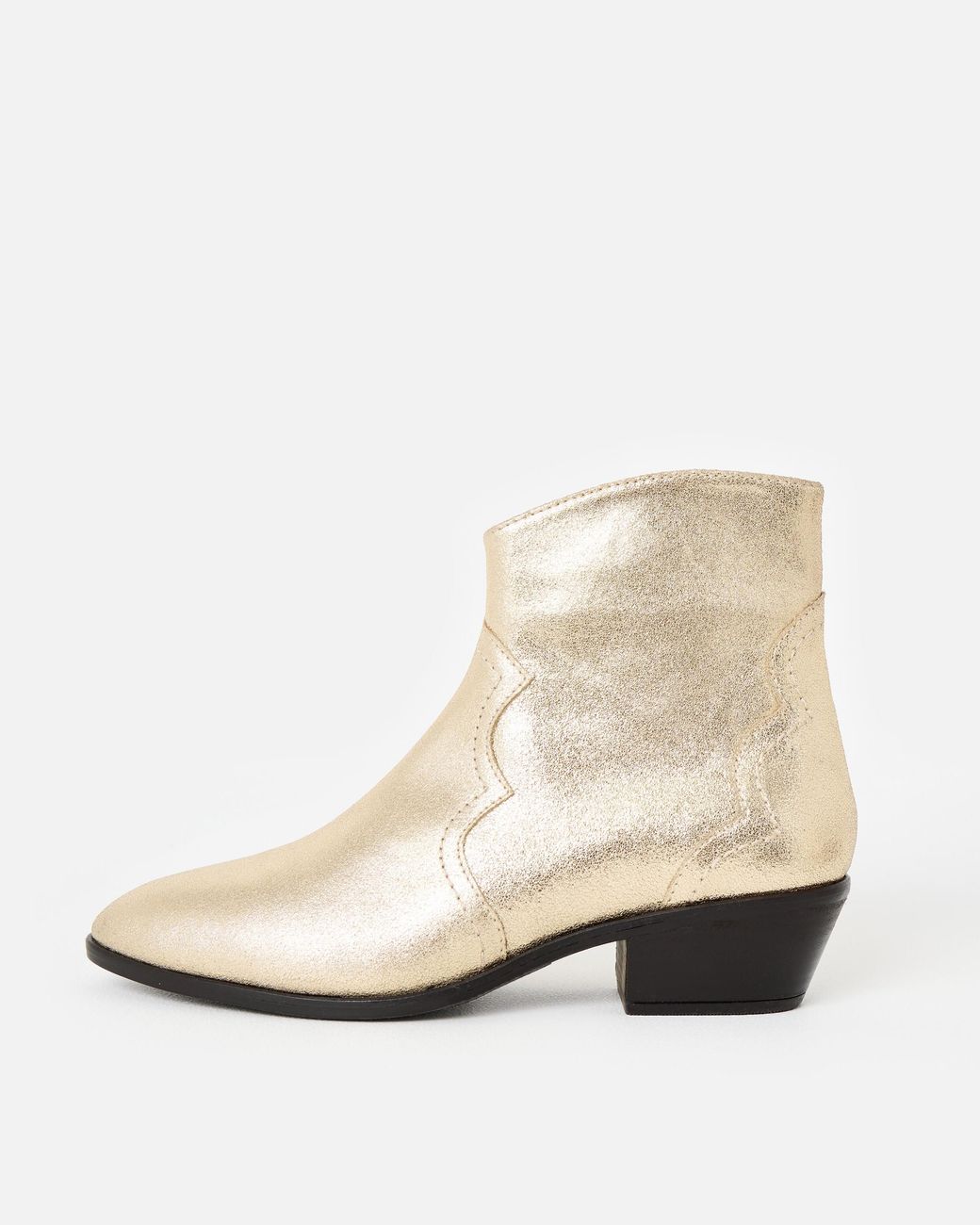 Oliver Bonas Natural Metallic Leather Western Cowboy Boots, Size 3