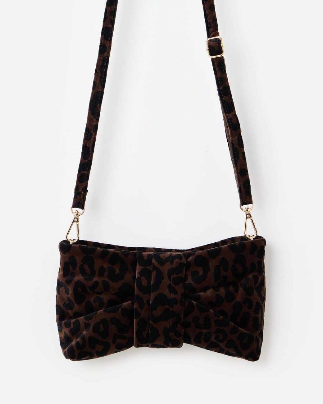 Oliver Bonas Black Tina Leopard Print Velvet Bow Clutch Bag