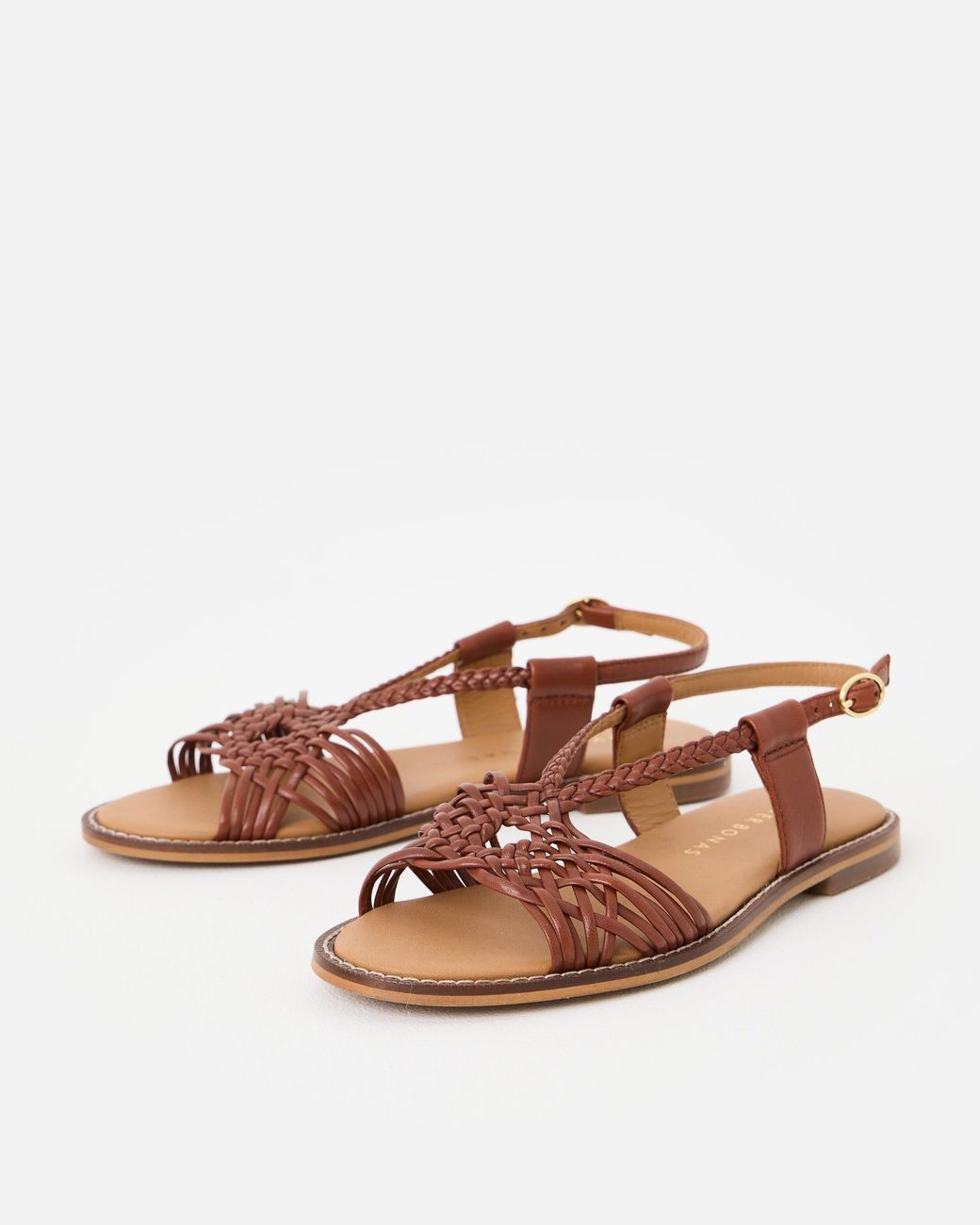 Oliver Bonas Brown Plaited Twist Leather Sandals, Size 7