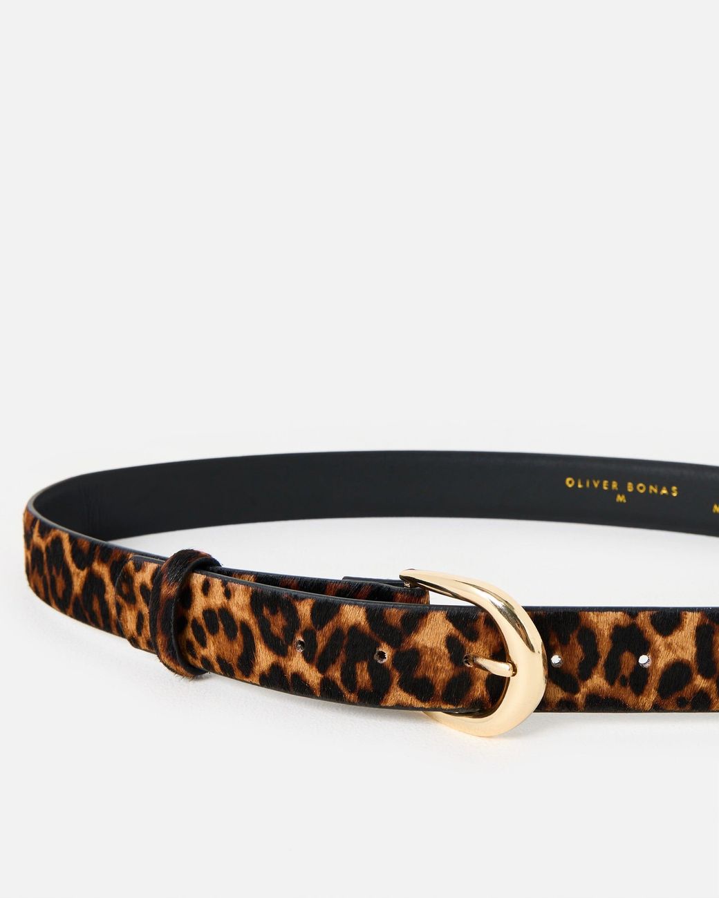 Oliver Bonas White Leopard Print Textured Leather Jeans Belt