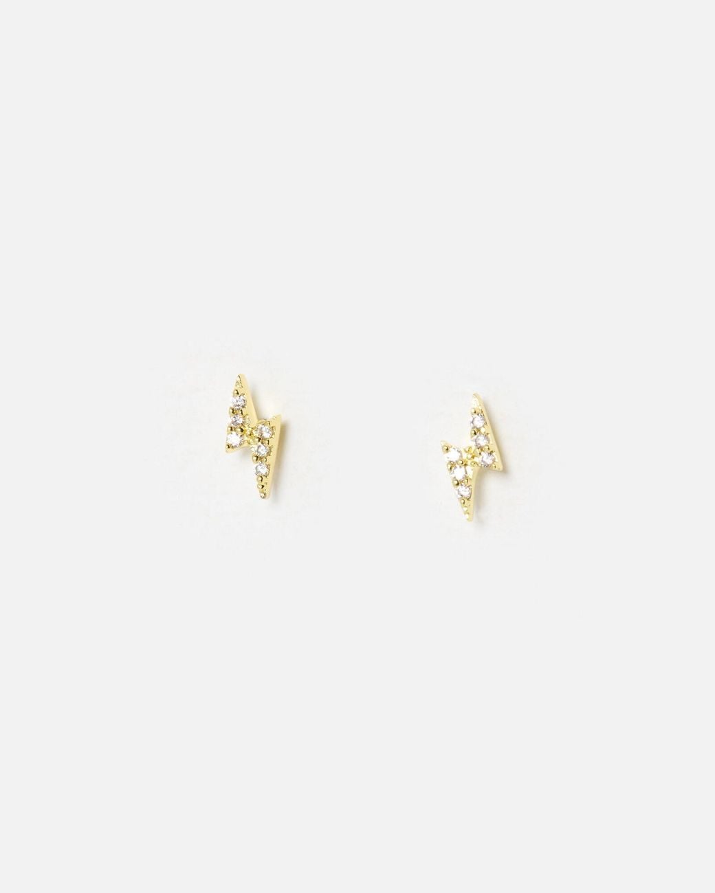 Oliver Bonas Metallic Lightning Bolt Clear Gem Stud Earrings