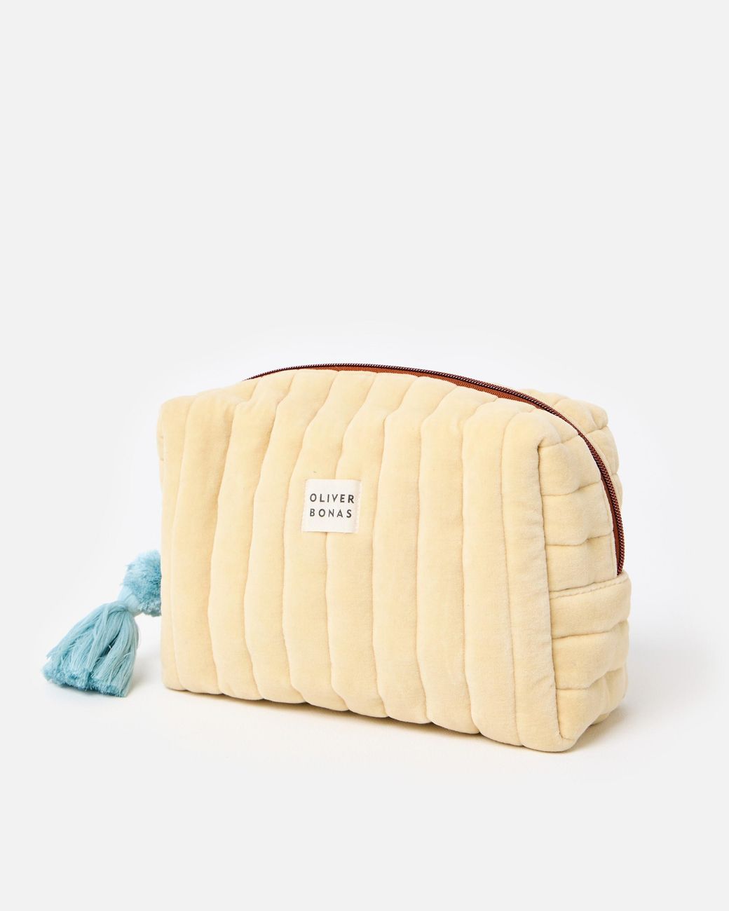 Oliver Bonas Natural Quilted Velvet Medium Wash Bag