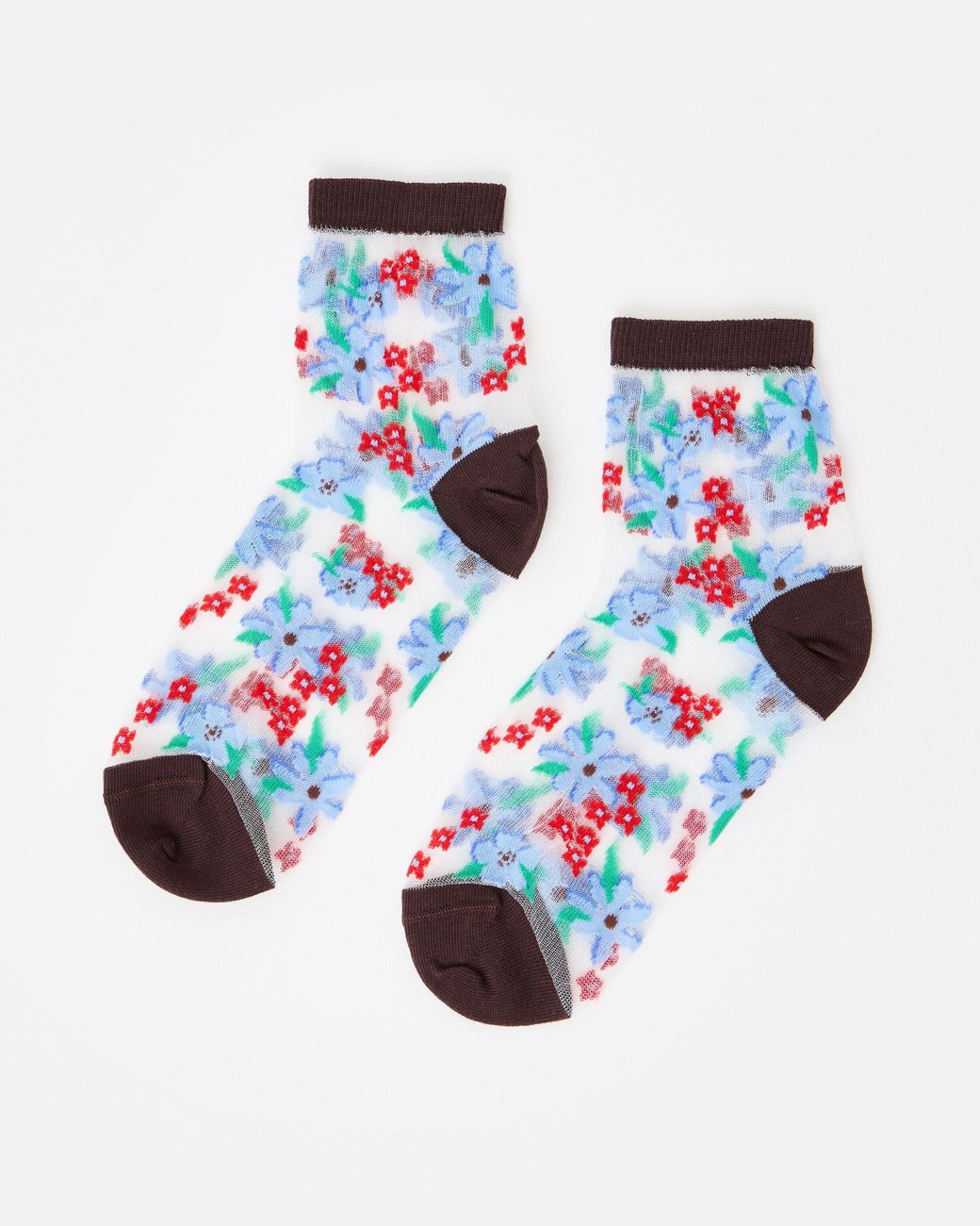 Oliver Bonas White & Red Floral Sheer Ankle Socks