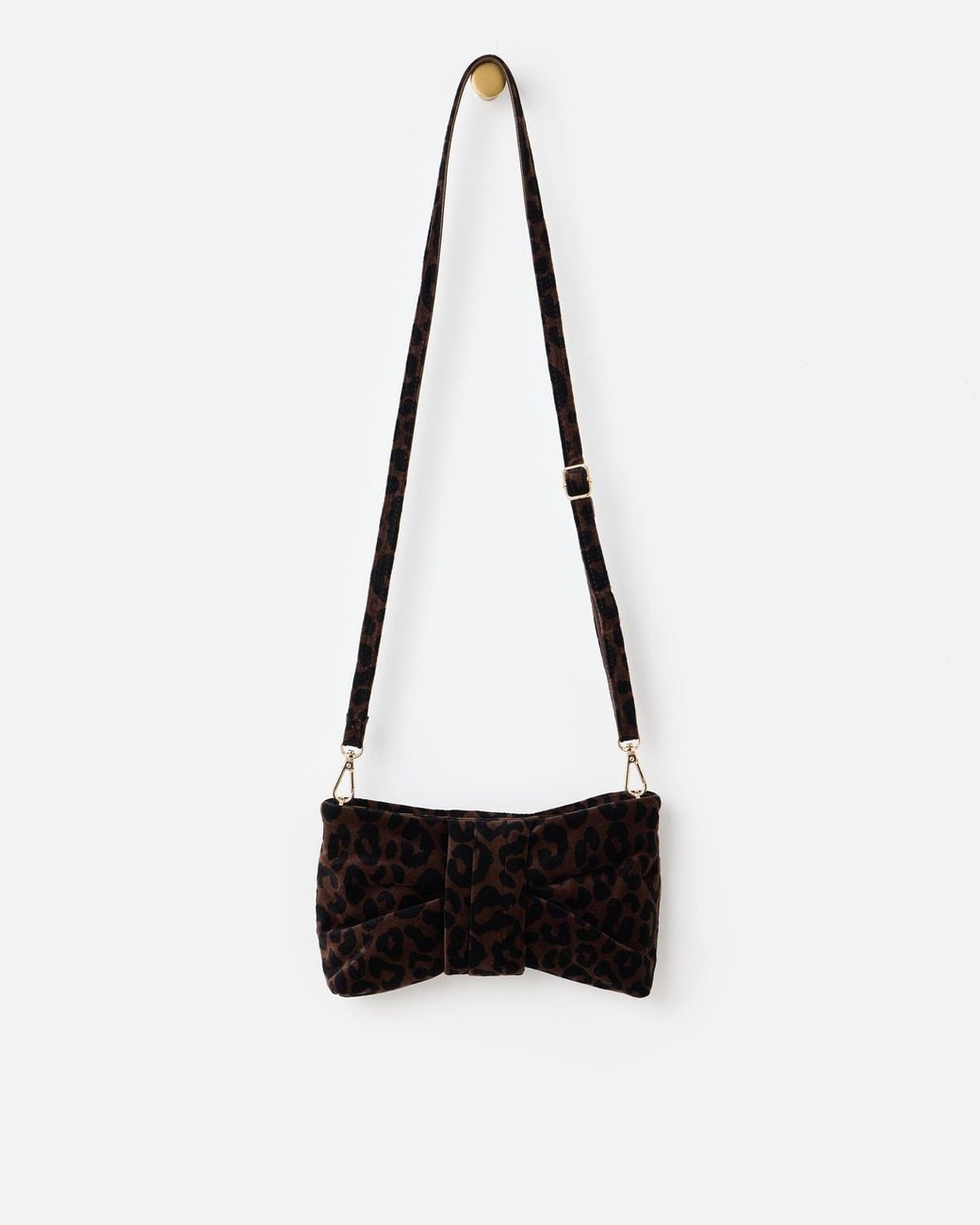 Oliver Bonas Black Tina Leopard Print Velvet Bow Clutch Bag