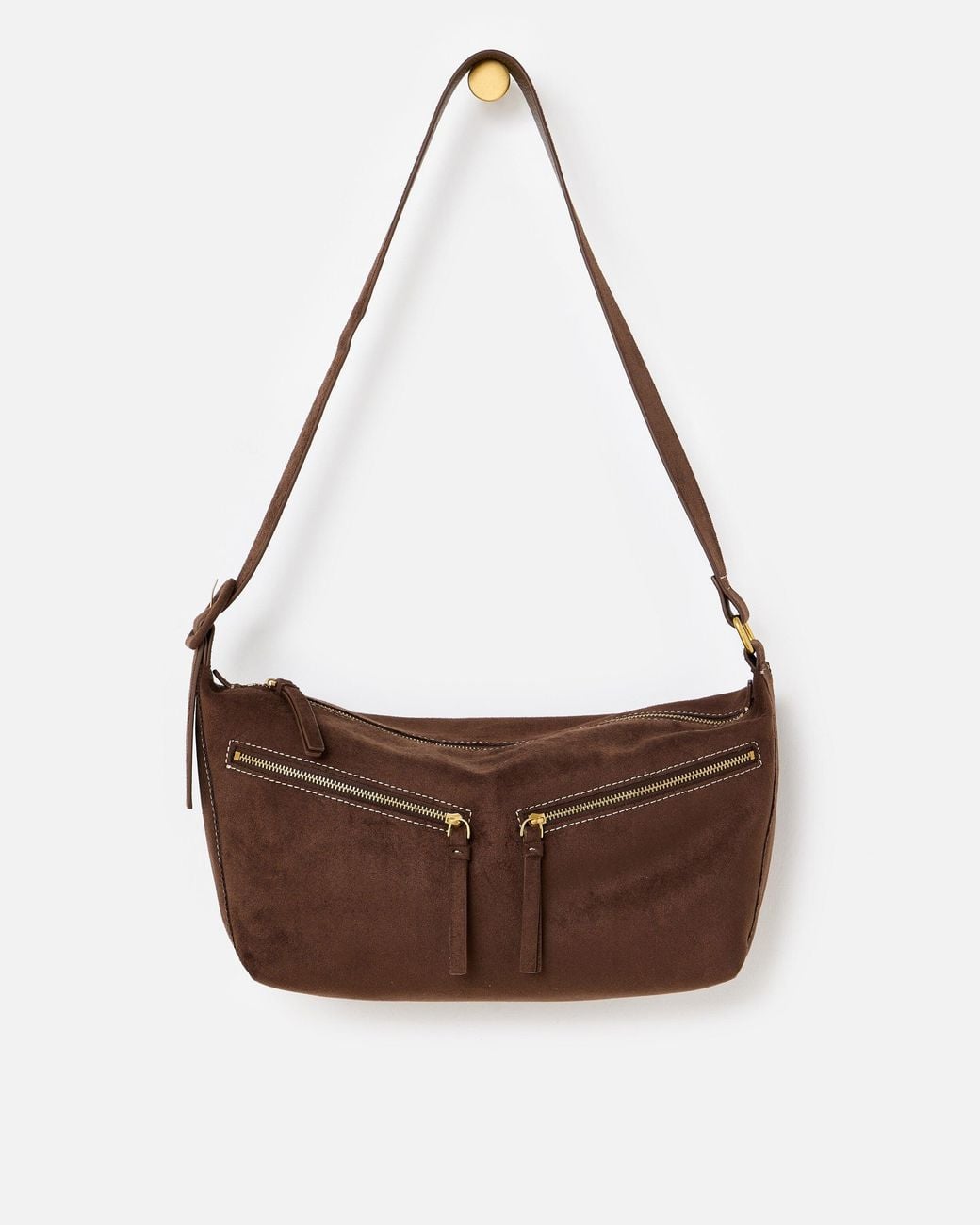 Oliver Bonas Brown Dina Faux Suede Slouch Crossbody Bag
