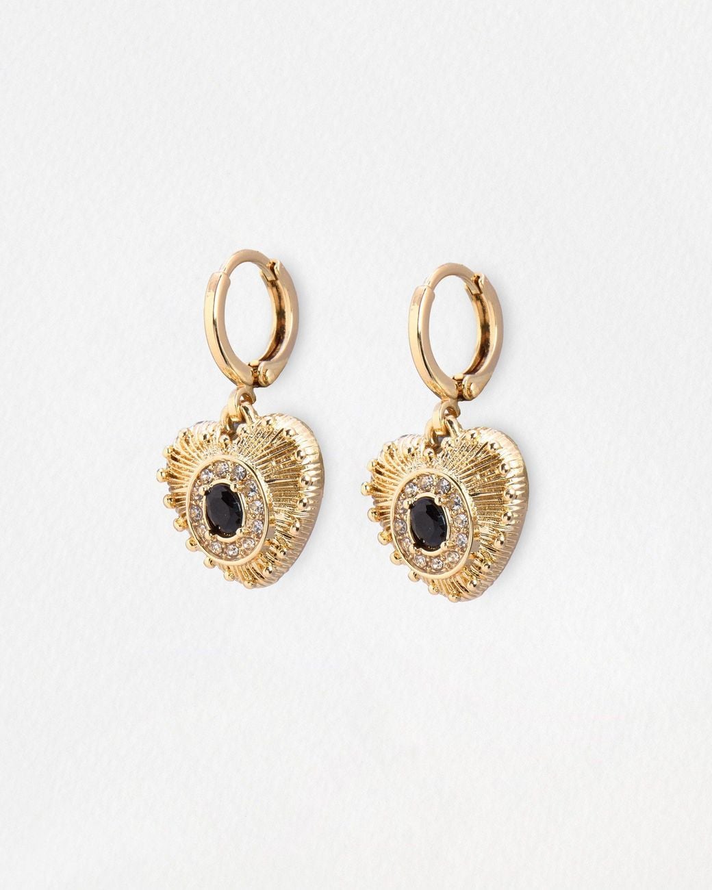 Oliver Bonas White Claudette Stone Heart Drop Huggie Earrings