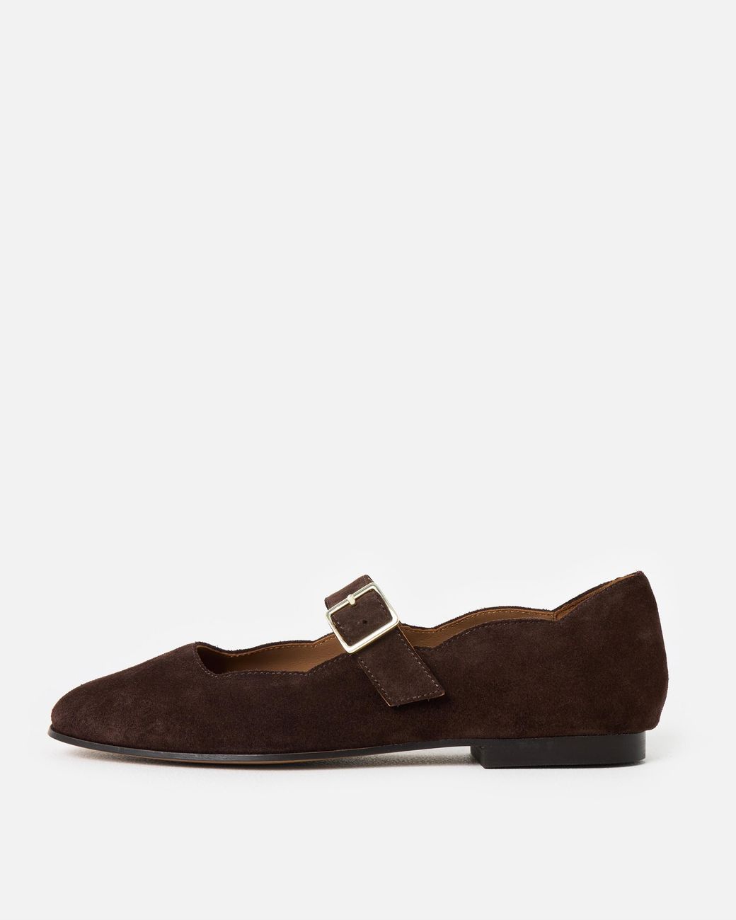 Oliver Bonas Brown Chocolate Suede Scalloped Mary Janes, Size 3
