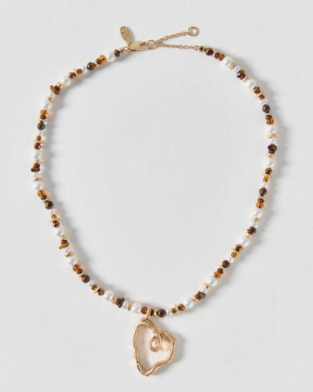 Oliver Bonas Metallic Jackson Heart Pendant Beaded Necklace