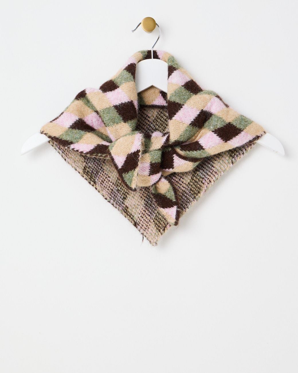 Oliver Bonas Multicolor Brown & Green Geometric Print Knitted Triangle Scarf