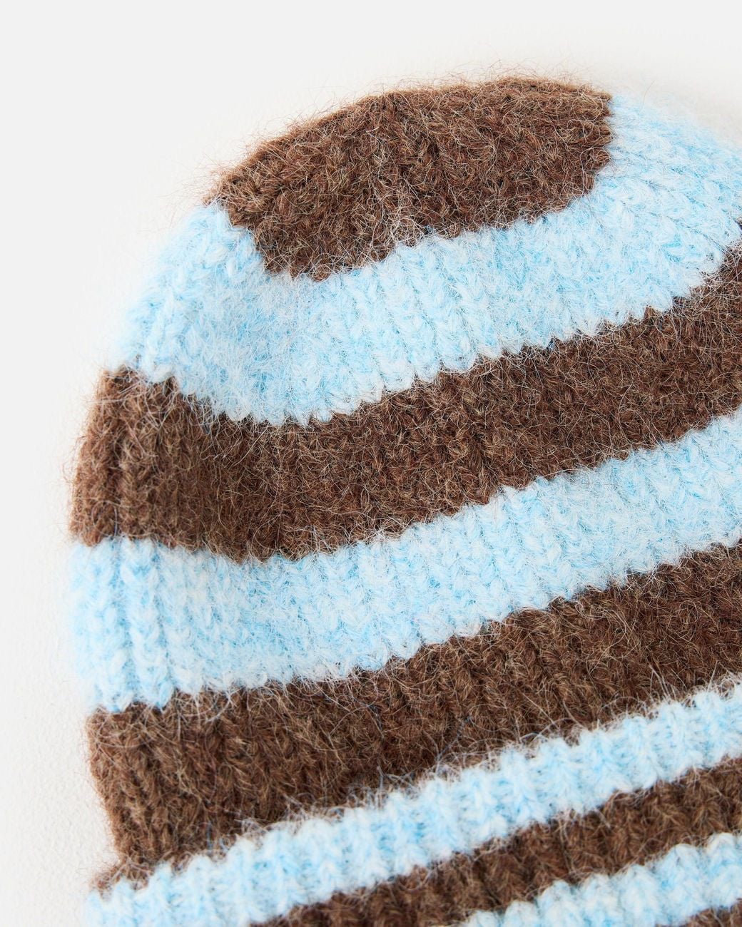Oliver Bonas White Blue & Brown Striped Knitted Beanie Hat