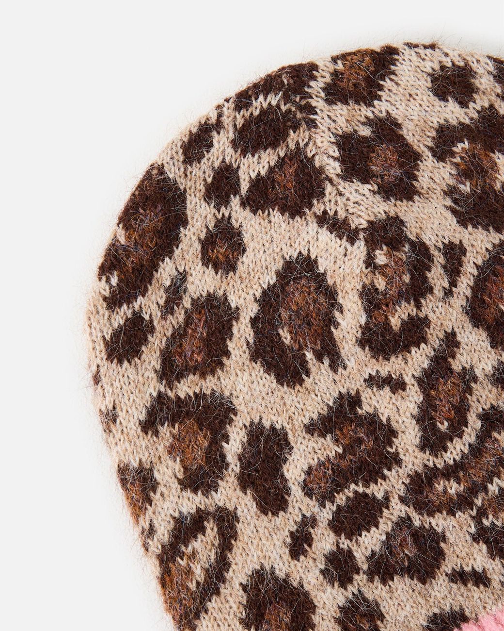 Oliver Bonas Brown Leopard Print & Pink Knitted Beanie Hat