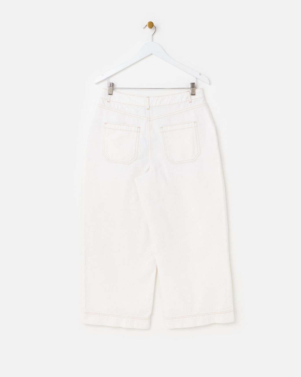 Oliver Bonas White Scalloped Pocket Cropped Wide Leg Jeans, Size 10