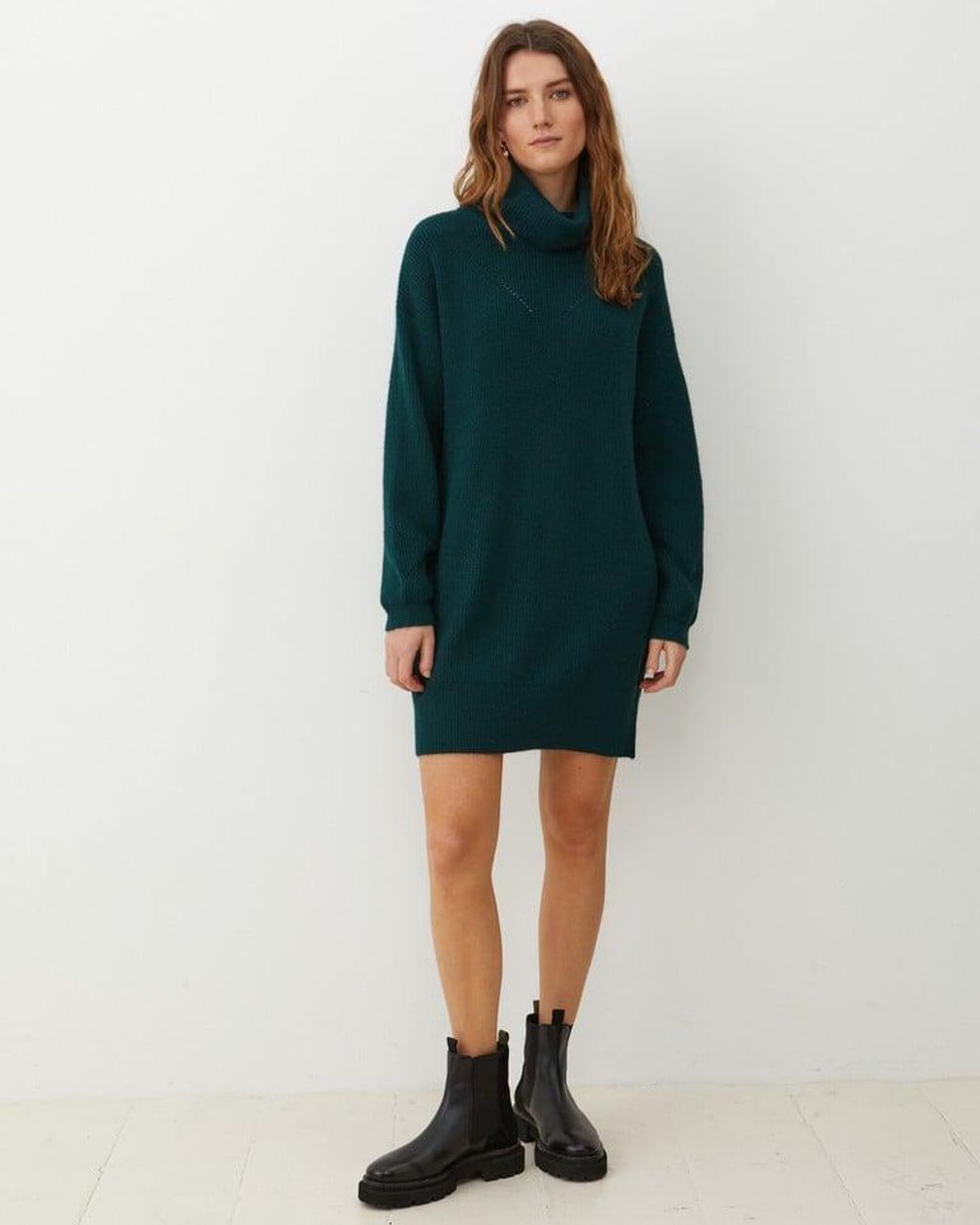 Oliver Bonas Rollneck Rib Forest Knitted Mini Sweater Dress in Green | Lyst