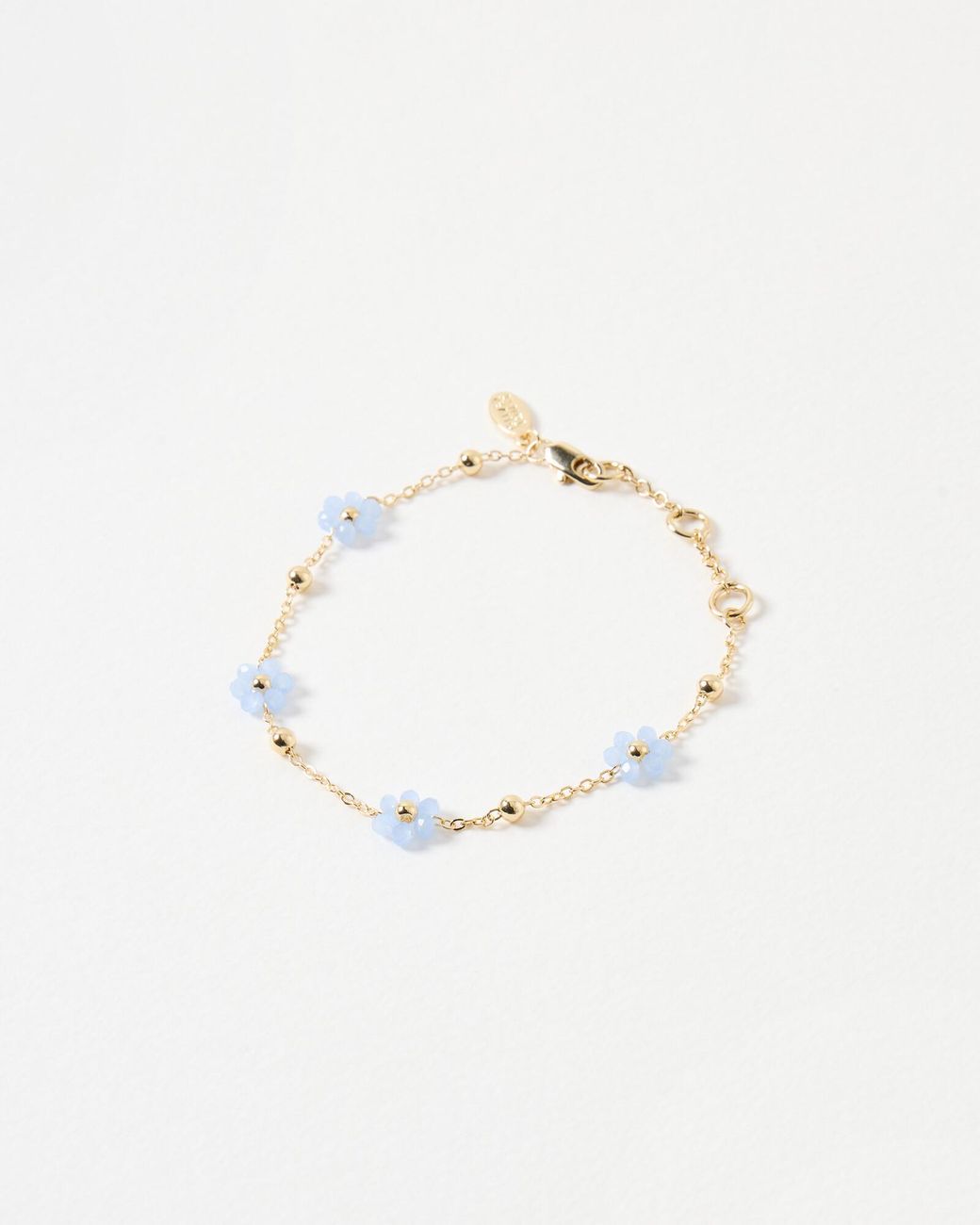 Oliver Bonas White Rosaria Blue Beaded Flower Chain Bracelet