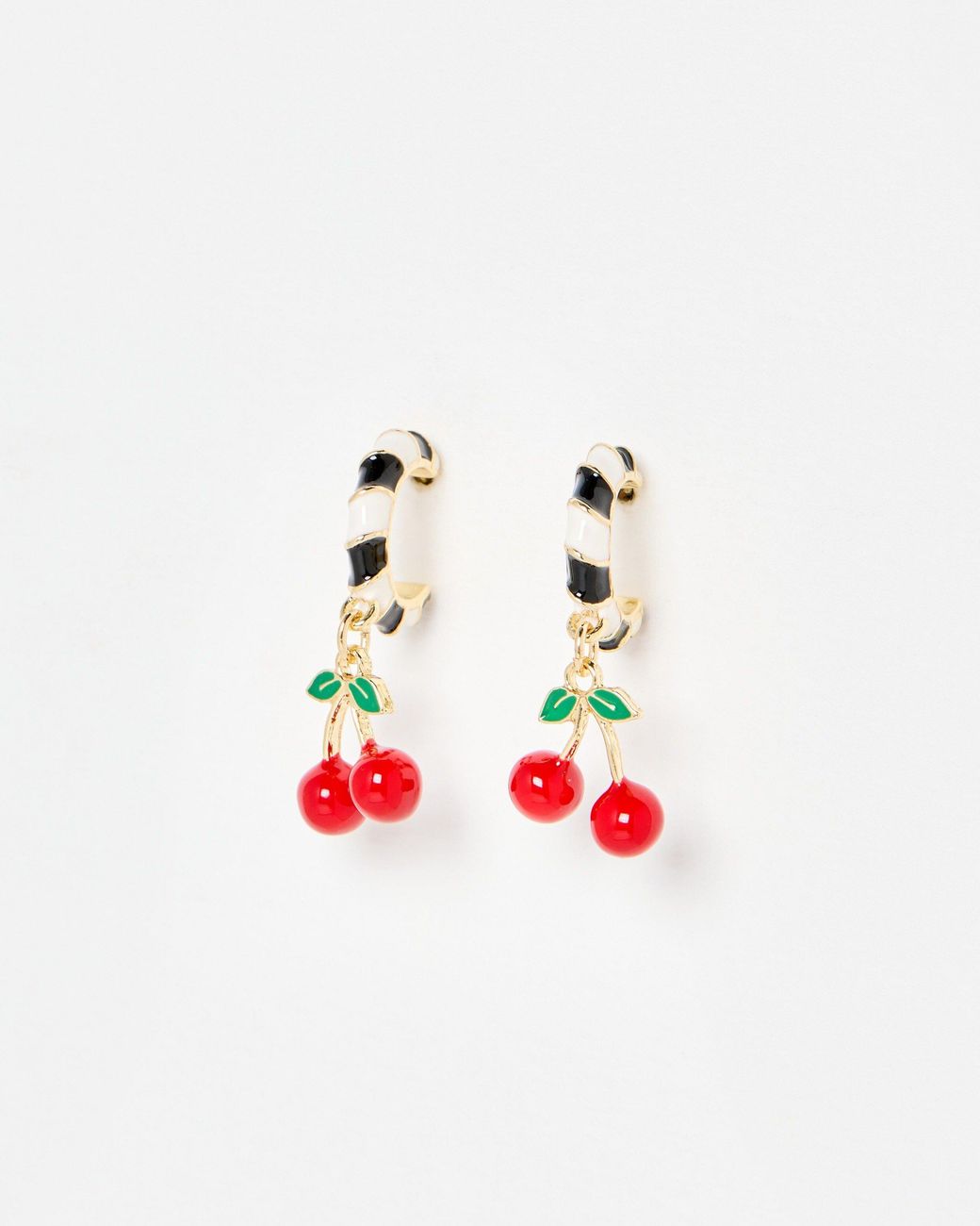 Oliver Bonas Red Florie Cherry Charm Striped Hoop Earrings