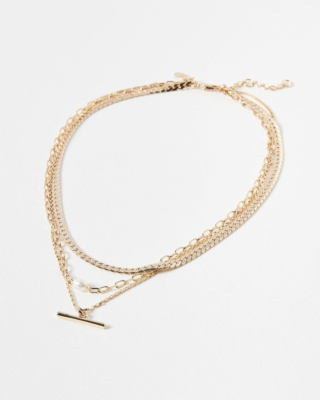 Oliver Bonas White Rosalind Chain, Freshwater Pearl & Bar Layered Necklace