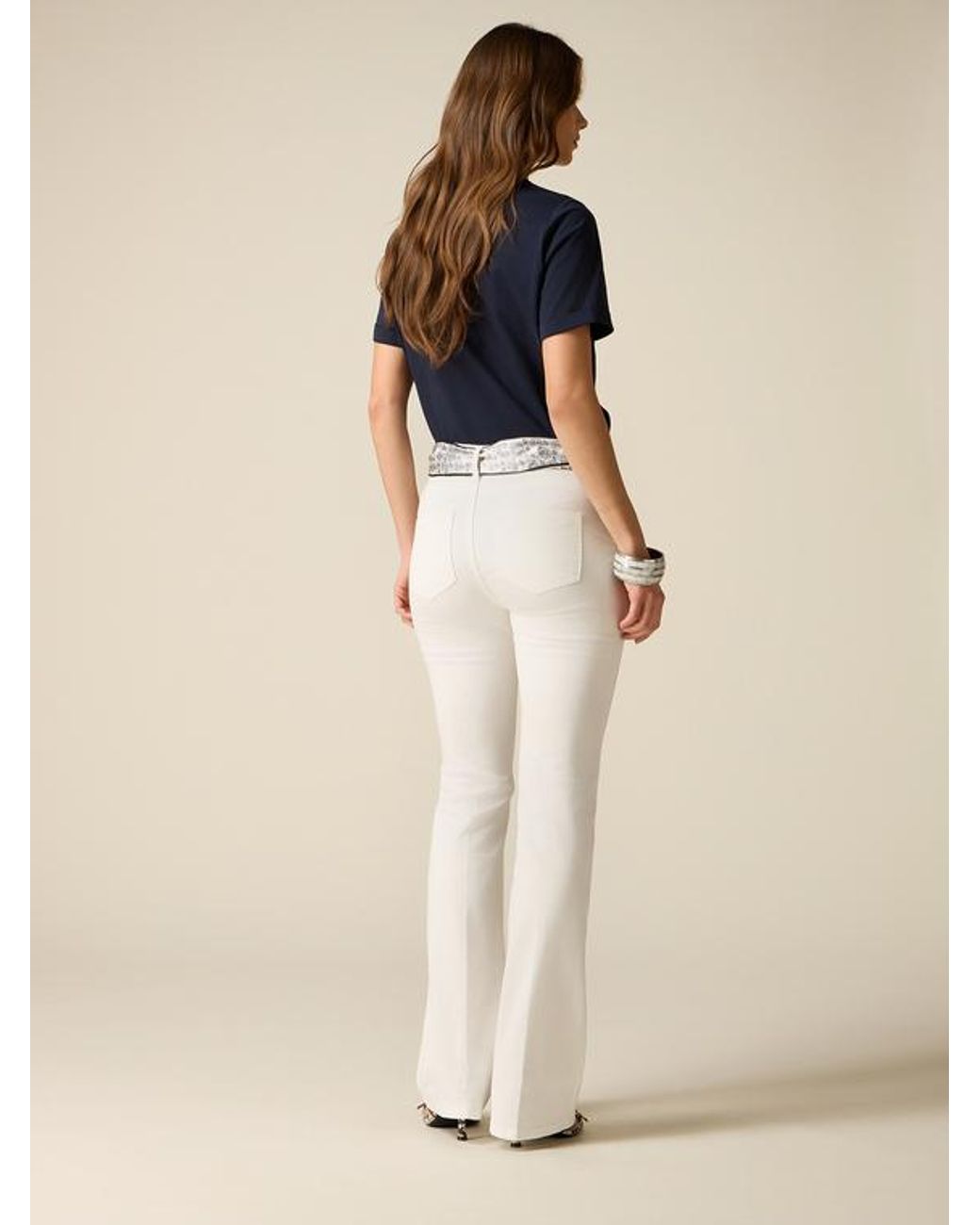 Pantaloni Flare Con Foulard Donna, Taglia di Oltre in Natural