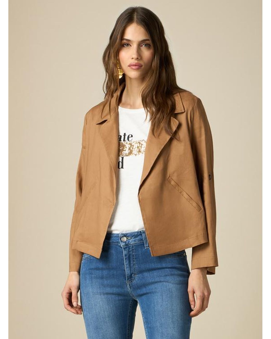 Giacca Corta Misto Lino Donna, Taglia di Oltre in Blu Lyst