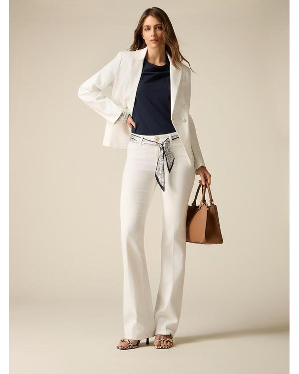 Pantaloni Flare Con Foulard Donna, Taglia di Oltre in Natural