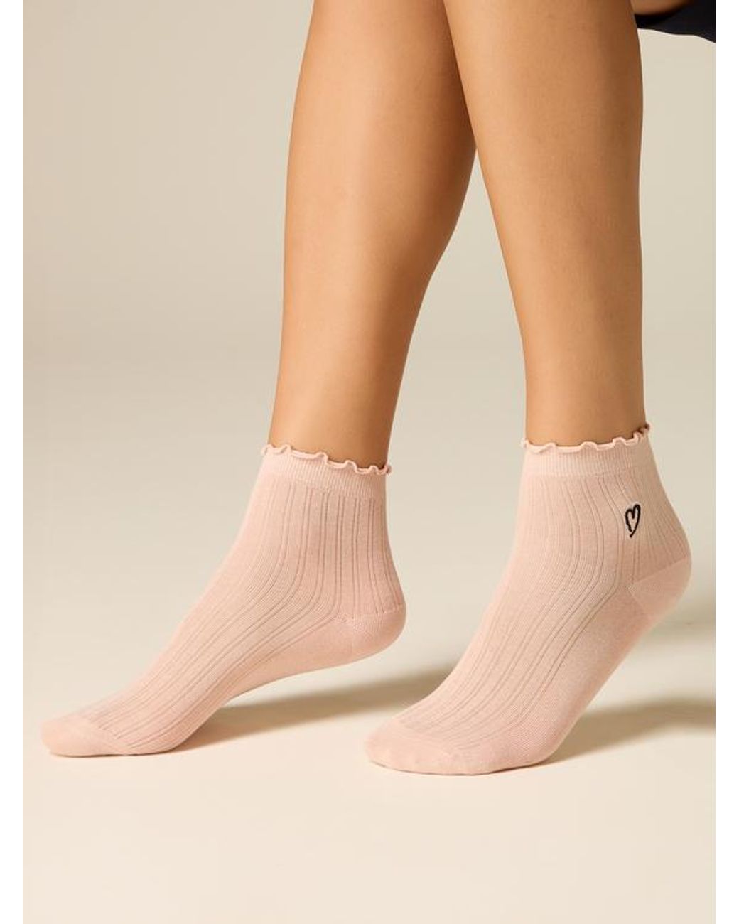 Calzini Con Ricamo Donna, Taglia di Oltre in Natural