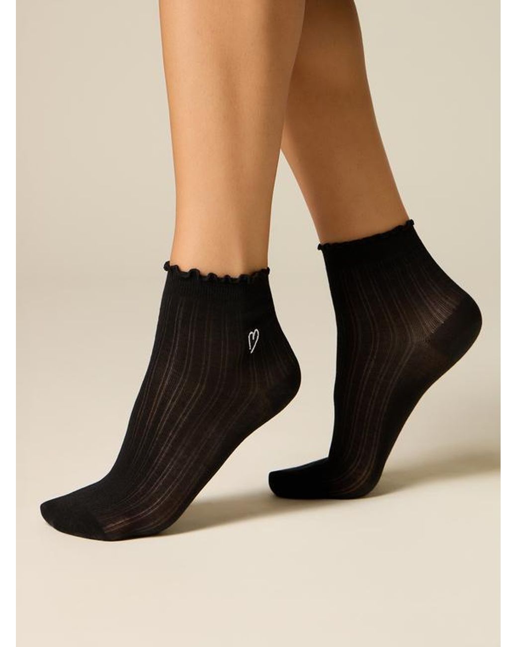 Calzini Con Ricamo Donna, Taglia di Oltre in Black