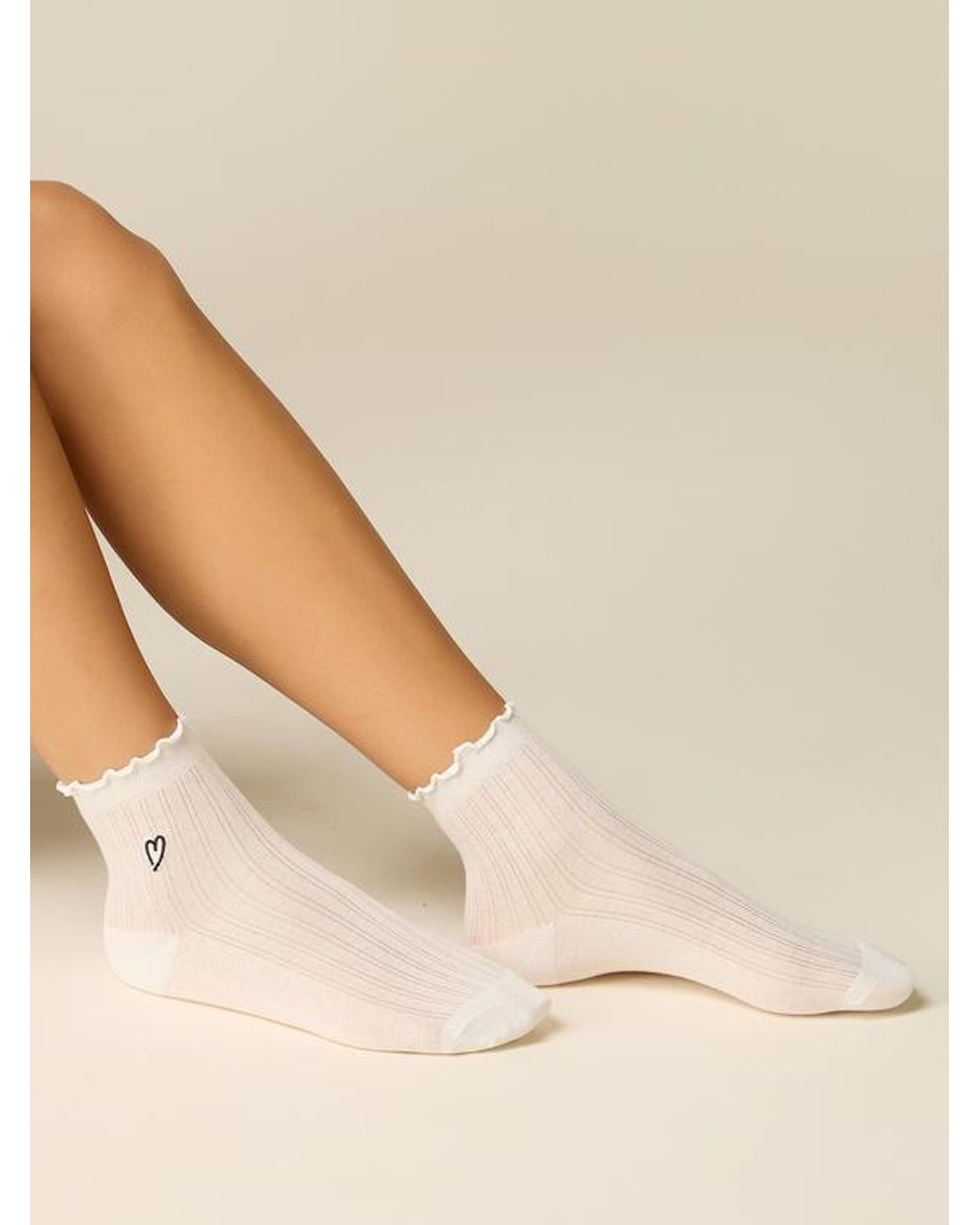 Calzini Con Ricamo Donna, Taglia di Oltre in Natural