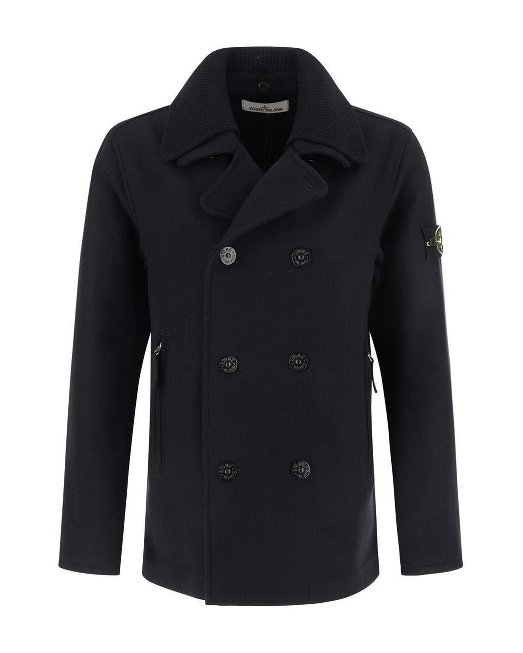 Stone Island Wool Coat Man in Black for 