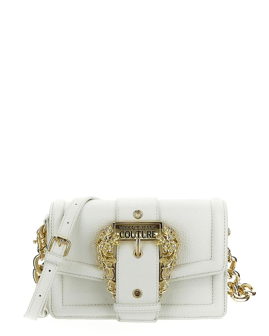 Versace Jeans Couture Baroque Buckle Shoulder Bag in White | Lyst